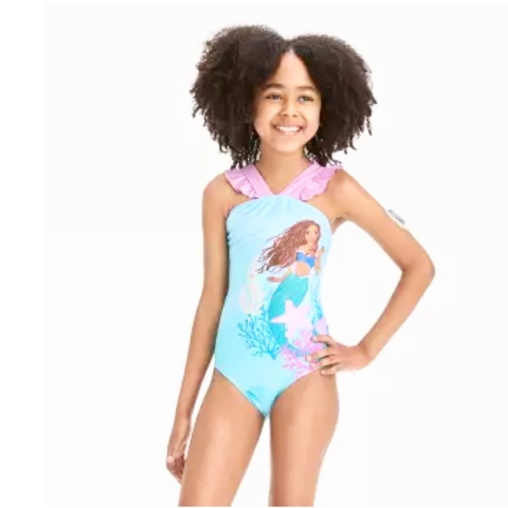 Disney Little Mermaid‎ Ruffle One Piece Swimsuit Girls Small Blue